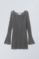 Dark Grey - Eleana Sheer Rib Knit Mini Dress - 0