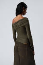 Khaki Green - Off-shoulder Drape Top - 3