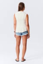 White - Sleeveless Asymmetric Peplum Top - 3