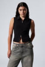 Black - Slim Zip Vest Top - 2