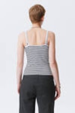 Black & White Stripe - Fitted Strappy Scoop Neck Singlet - 2