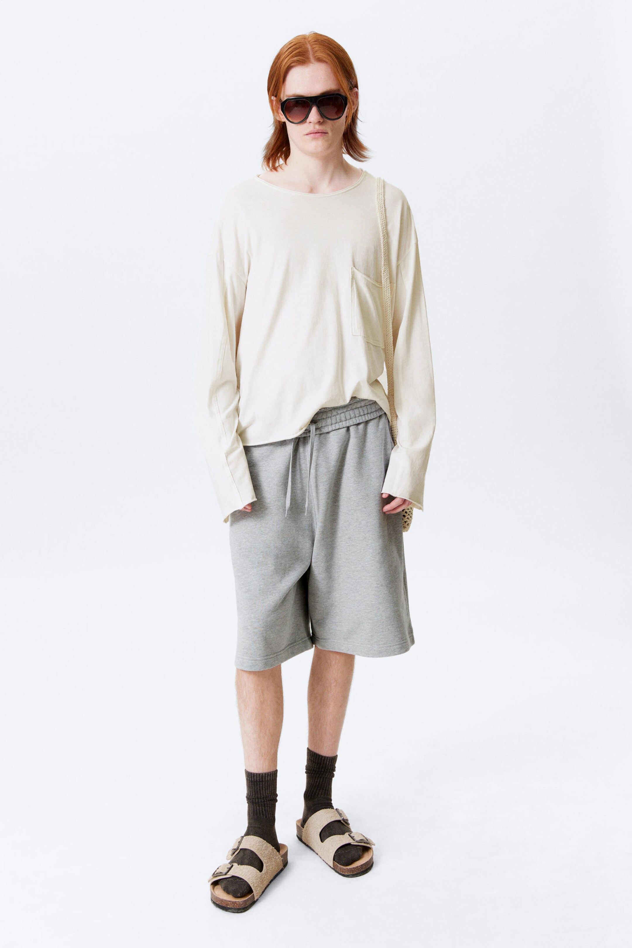 baggy knee-length skater shorts - Grey Melange | Weekday WW