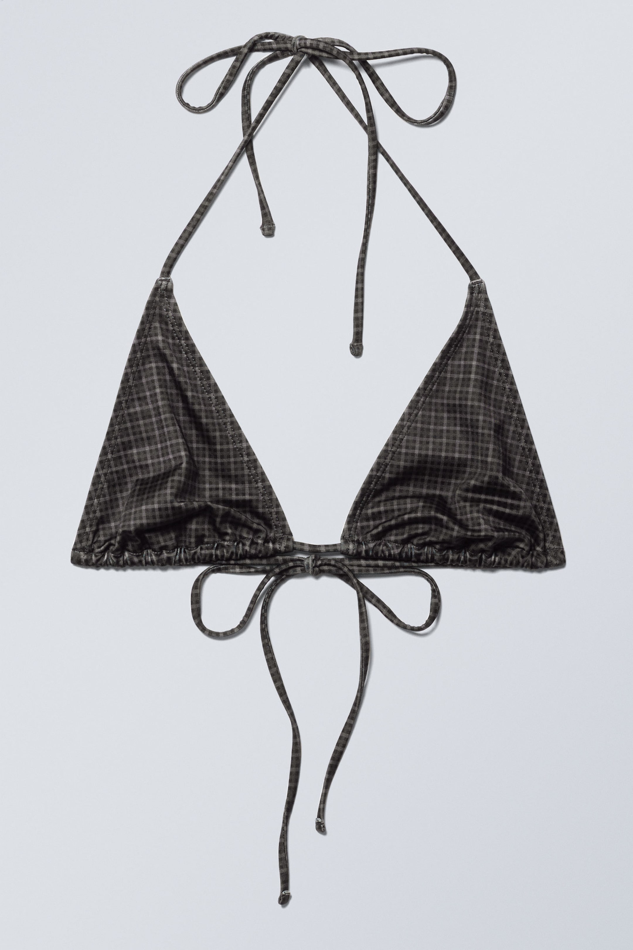 Dark Grey Check - Printed Triangle Halter Bikini Top - 0