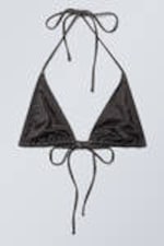 Dark Grey Check - Printed Triangle Halter Bikini Top - 0