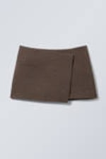 Dark Brown Herringbone - Mini Suiting Wrap Skirt - 1