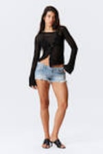 Black - Asymmetric Linen Blend Cardigan - 2