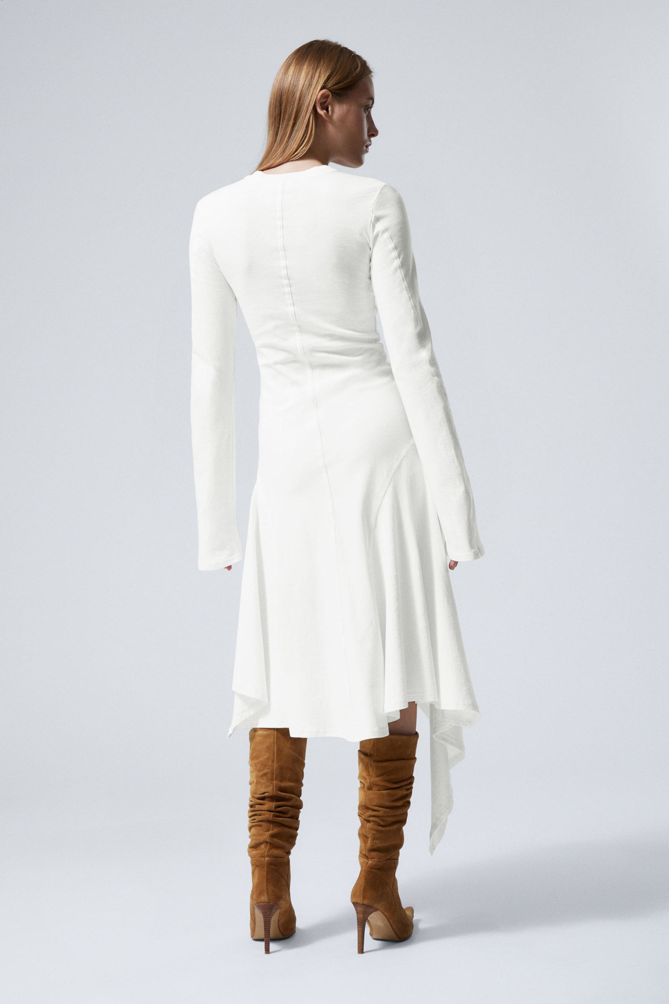 #F0EEED - Long-Sleeved Asymmetric Midi Dress - 2