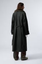 Dark Grey - Oversized Faux Fur Collar Trench Coat - 4