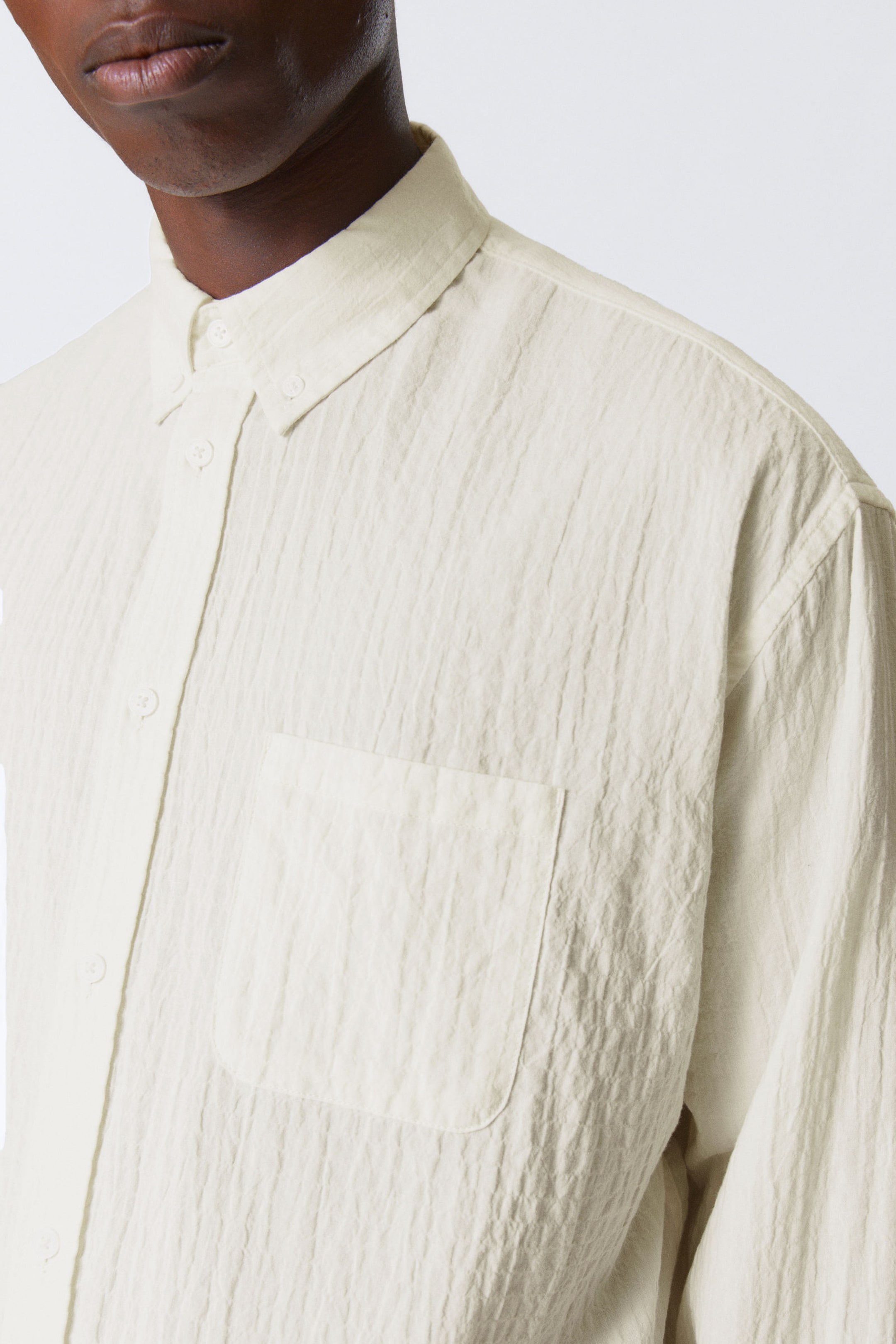 #F4F3E9 - Oversized Seersucker Button Down Shirt - 2