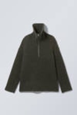 Dark Green - Rib-Knit Half-Zip Turtleneck Sweater - 2