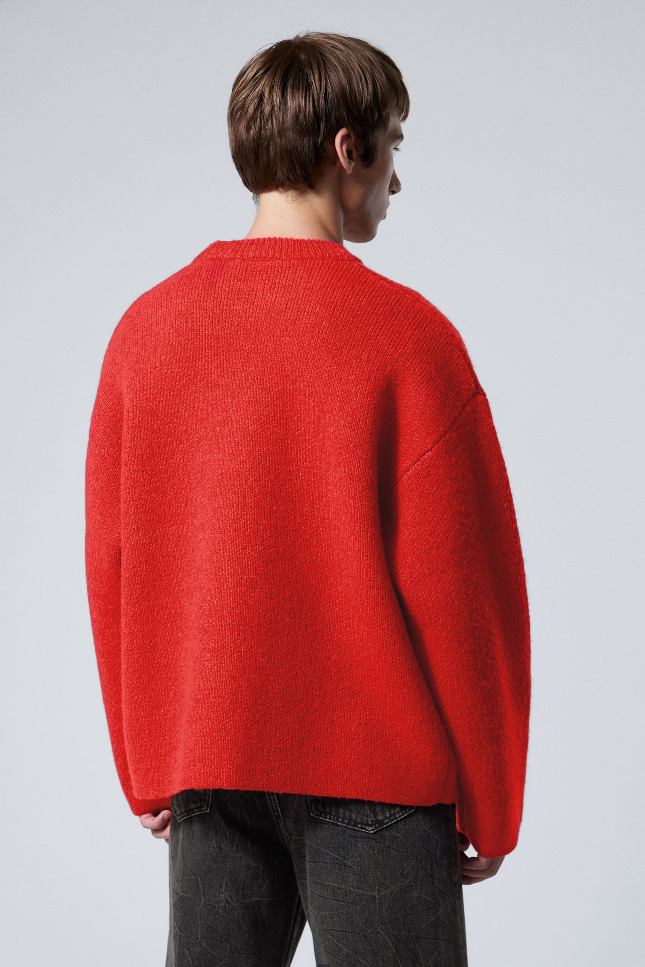 Bright Red - Teo Oversized Wool Blend Knit Sweater - 3