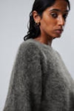 Dark Grey - Oversized Knitted Mohair Blend Sweater - 1