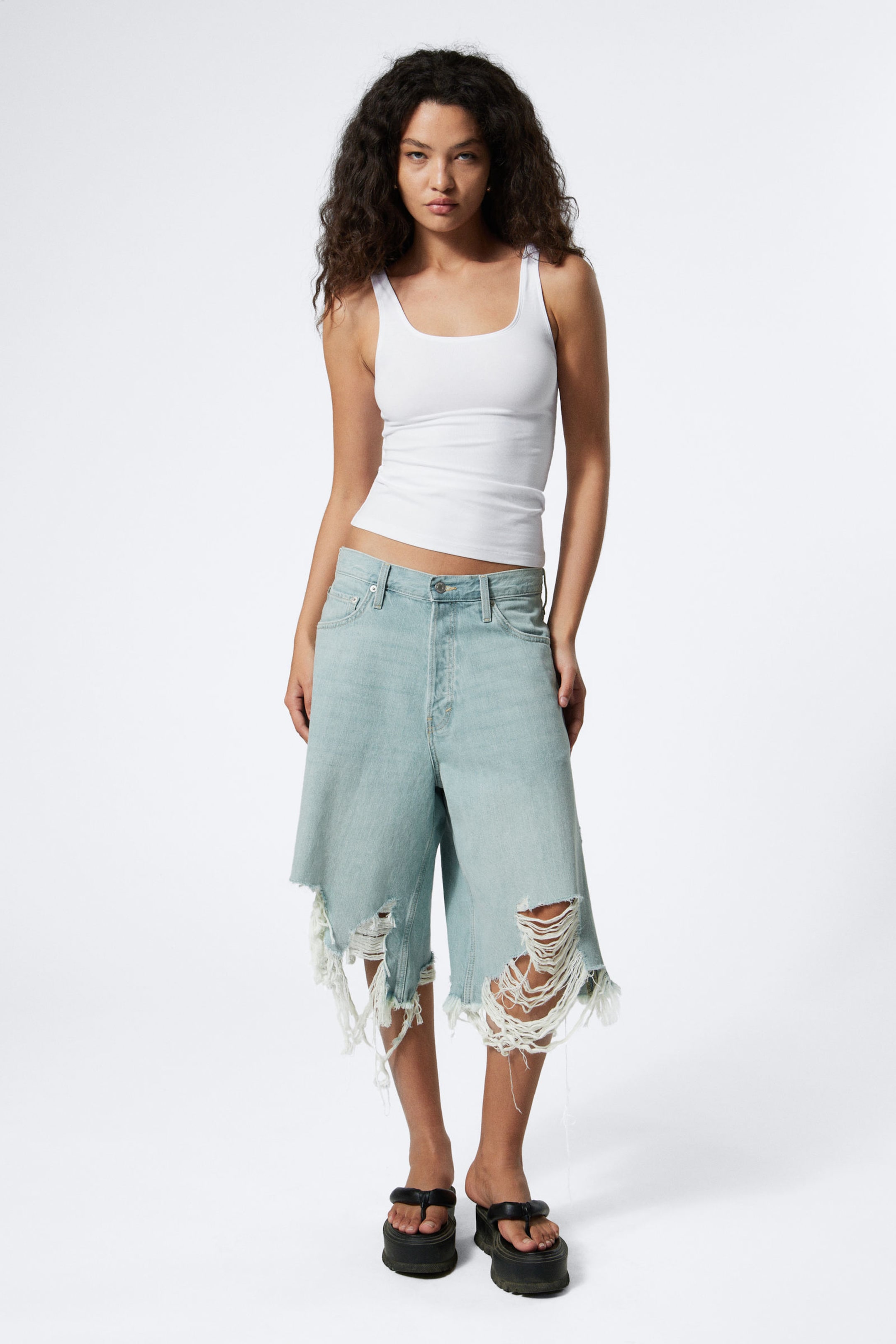 Schaumblau - Hellblau - Cosmos Loose Fit Denim Shorts - 2