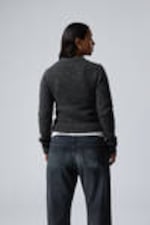 Dark Grey Melange - Slim Knitted Zip Cardigan - 3