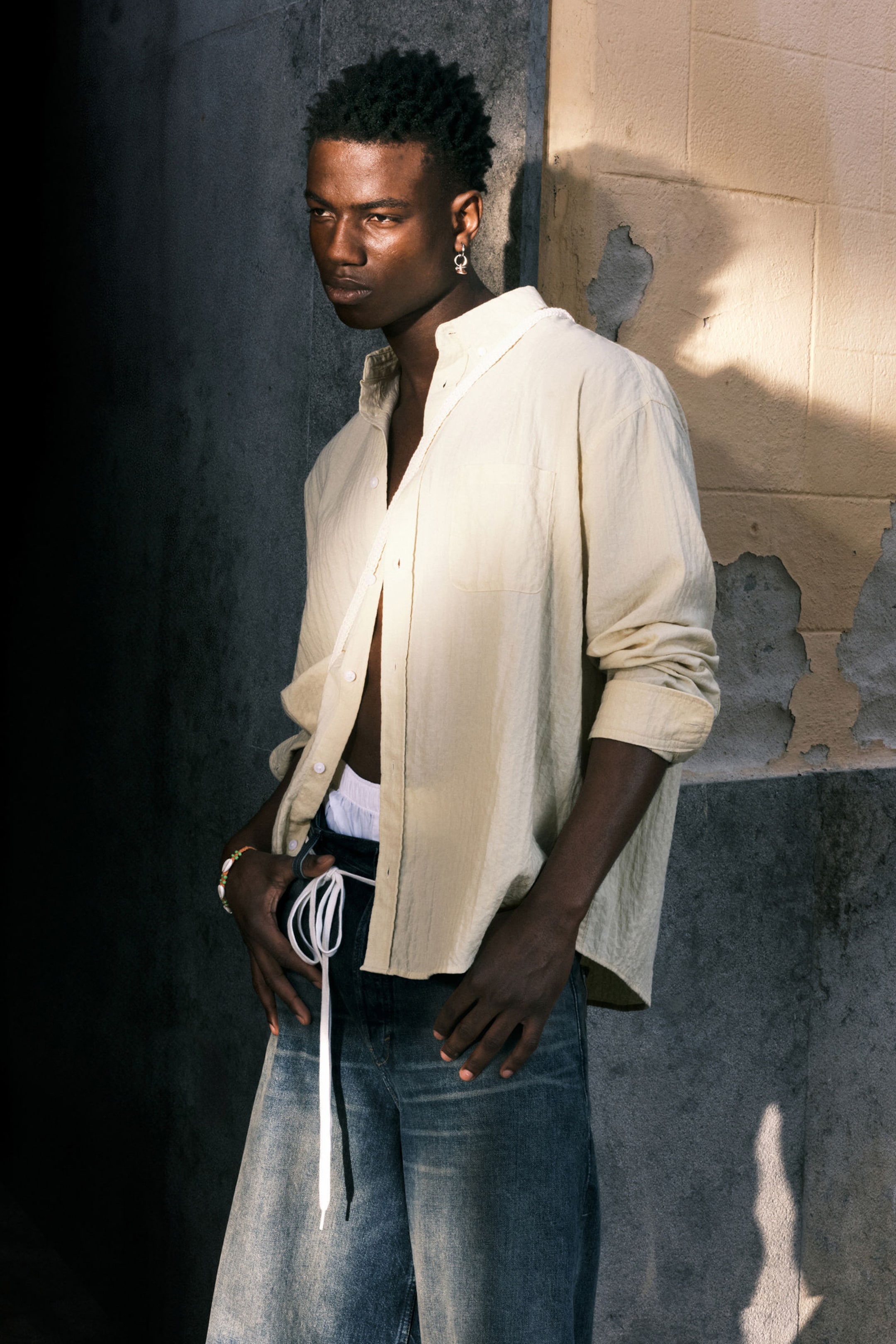 #EEEFD0 - Oversized Seersucker Button Down Shirt - 1