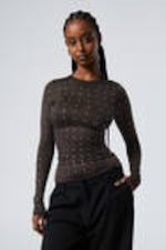 Dark Brown - Long-Sleeved Stud Top - 0