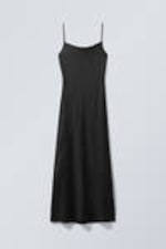 Black - Maxi Satin Slip Dress - 0