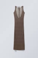 Dark Mole - Open Back Knitted Maxi Dress - 1