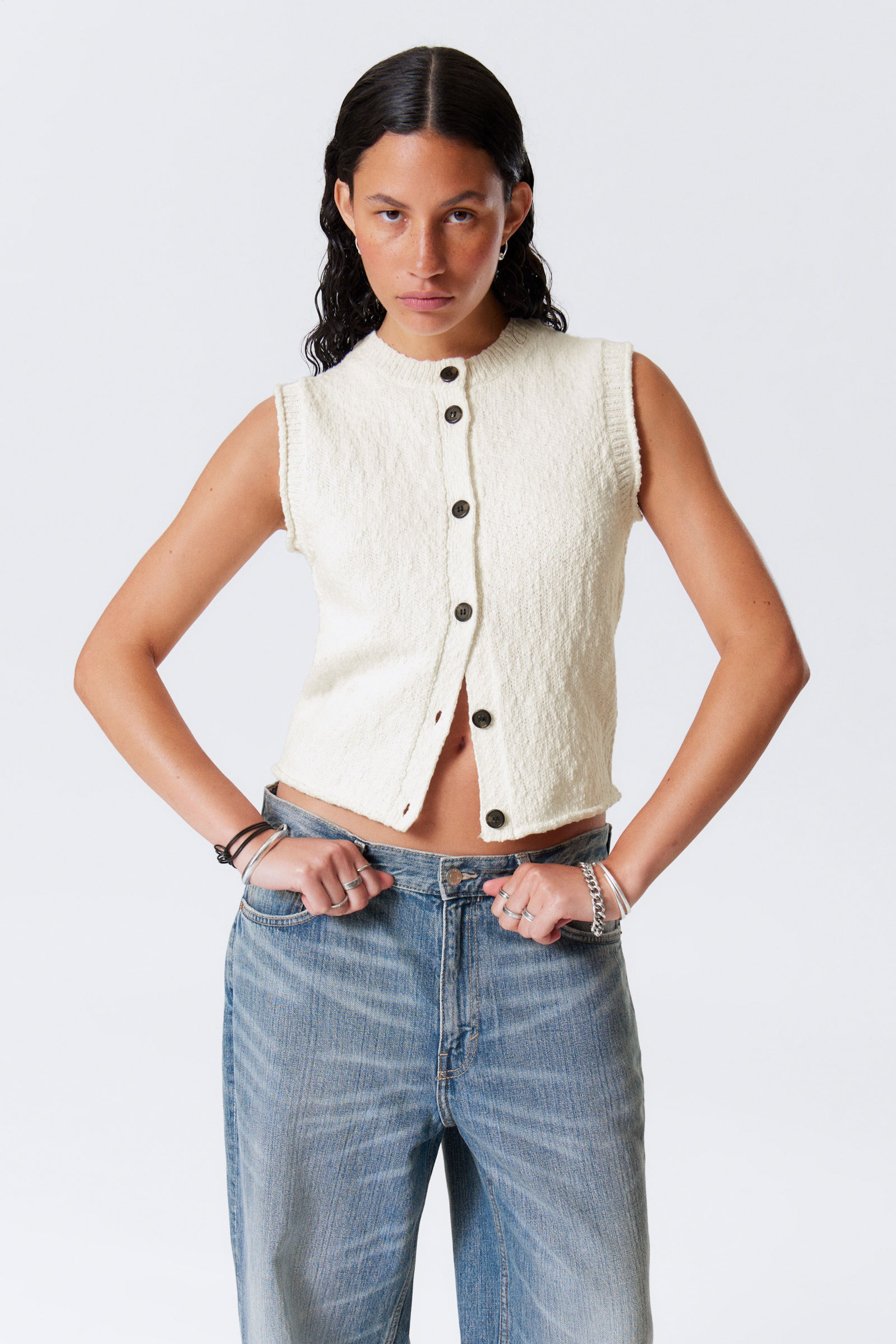 #F0EEED - Knitted SingleBreasted Vest - 1