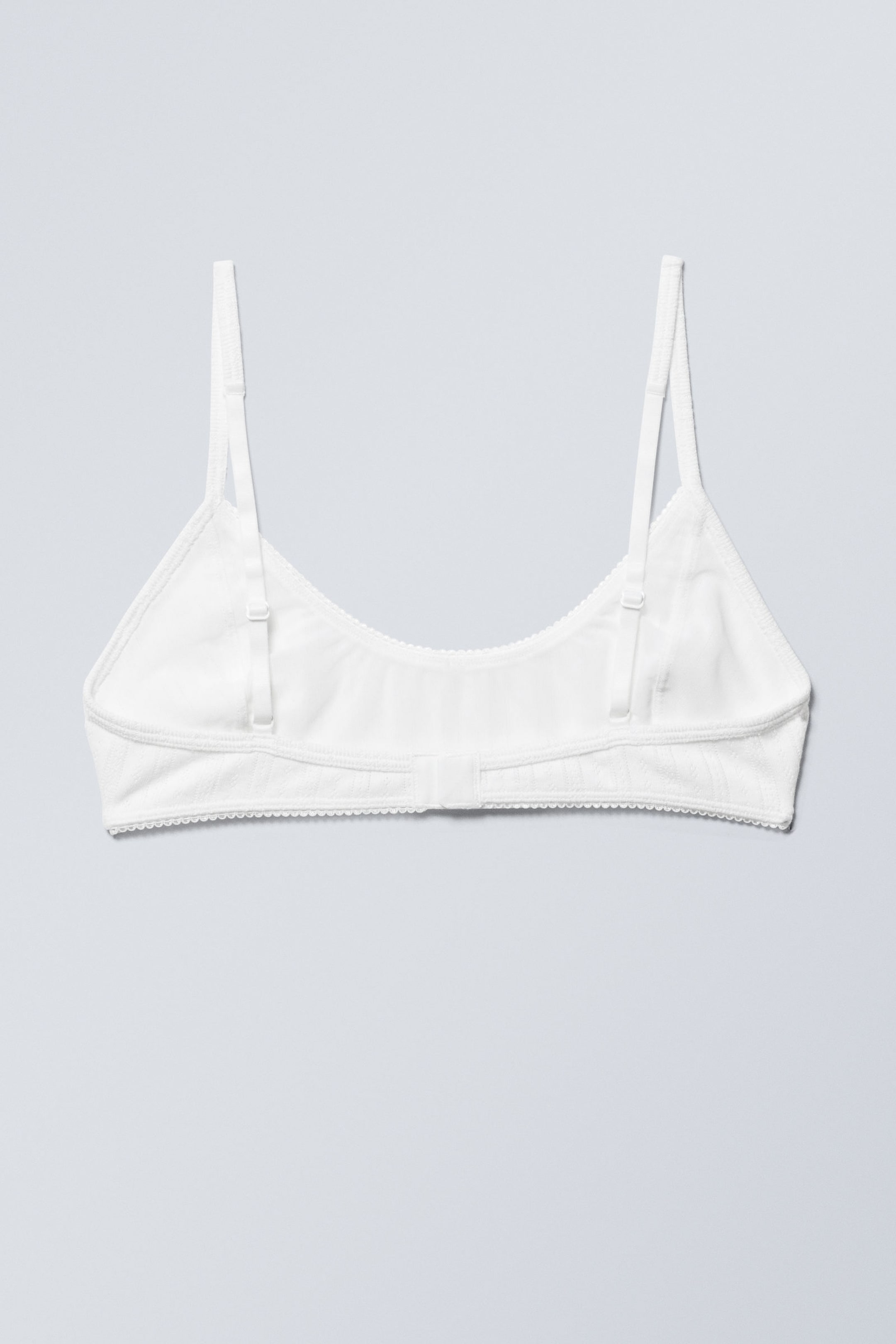 White - Pointelle Scooped Cotton Bra - 1