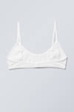 White - Pointelle Scooped Cotton Bra - 1