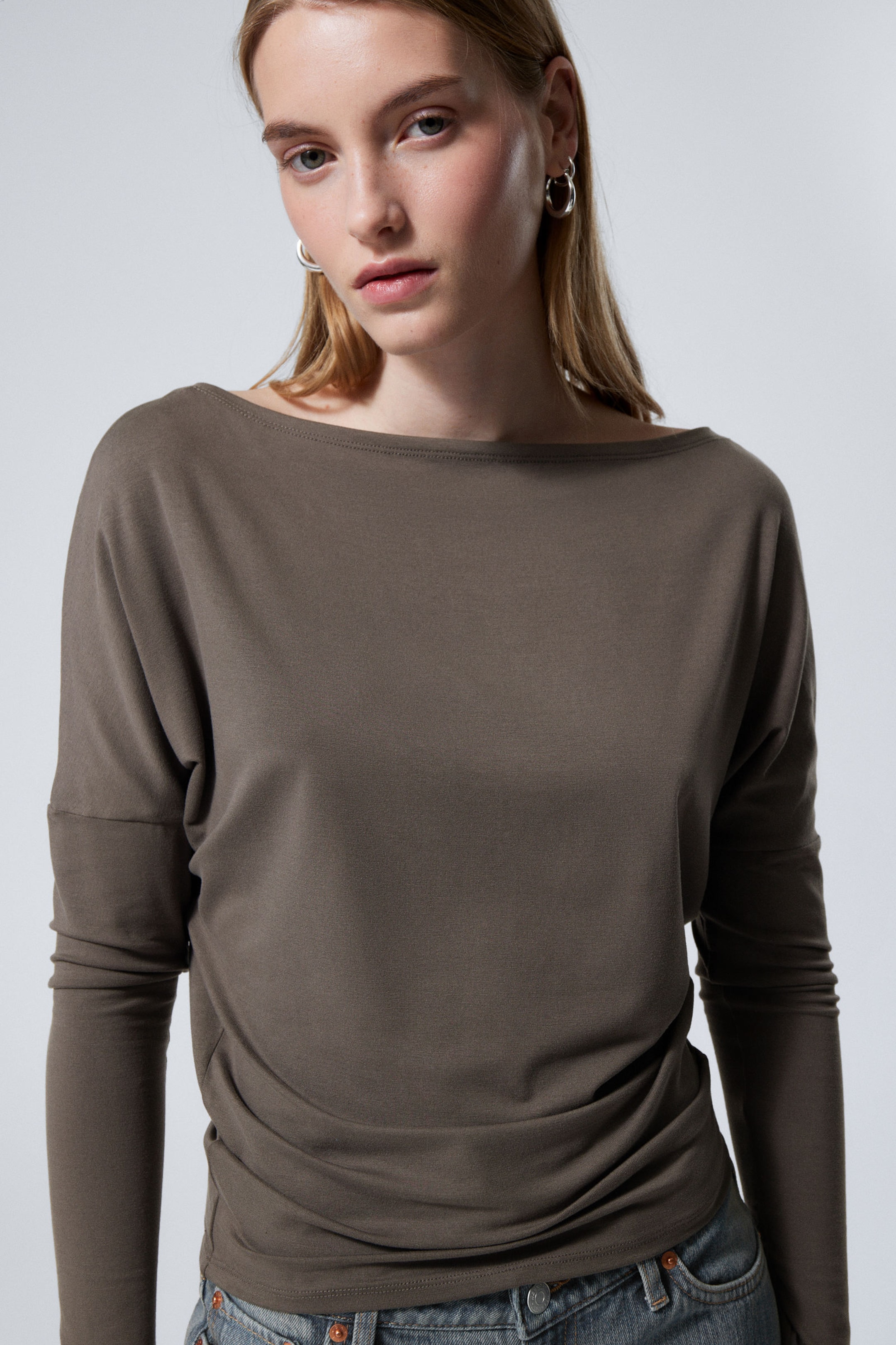 #58534F - Draped Long-Sleeved Lyocell Top - 2