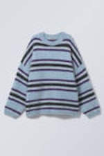 Blue Multi Stripe - Loose Graphic Knitted Sweater - 3