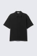 Black - Knitted Short-Sleeved Button-Up Shirt - 4