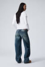 Gasoline Blue - Medium Blue - Ample Low Rise Loose Wide Leg Jeans - 3