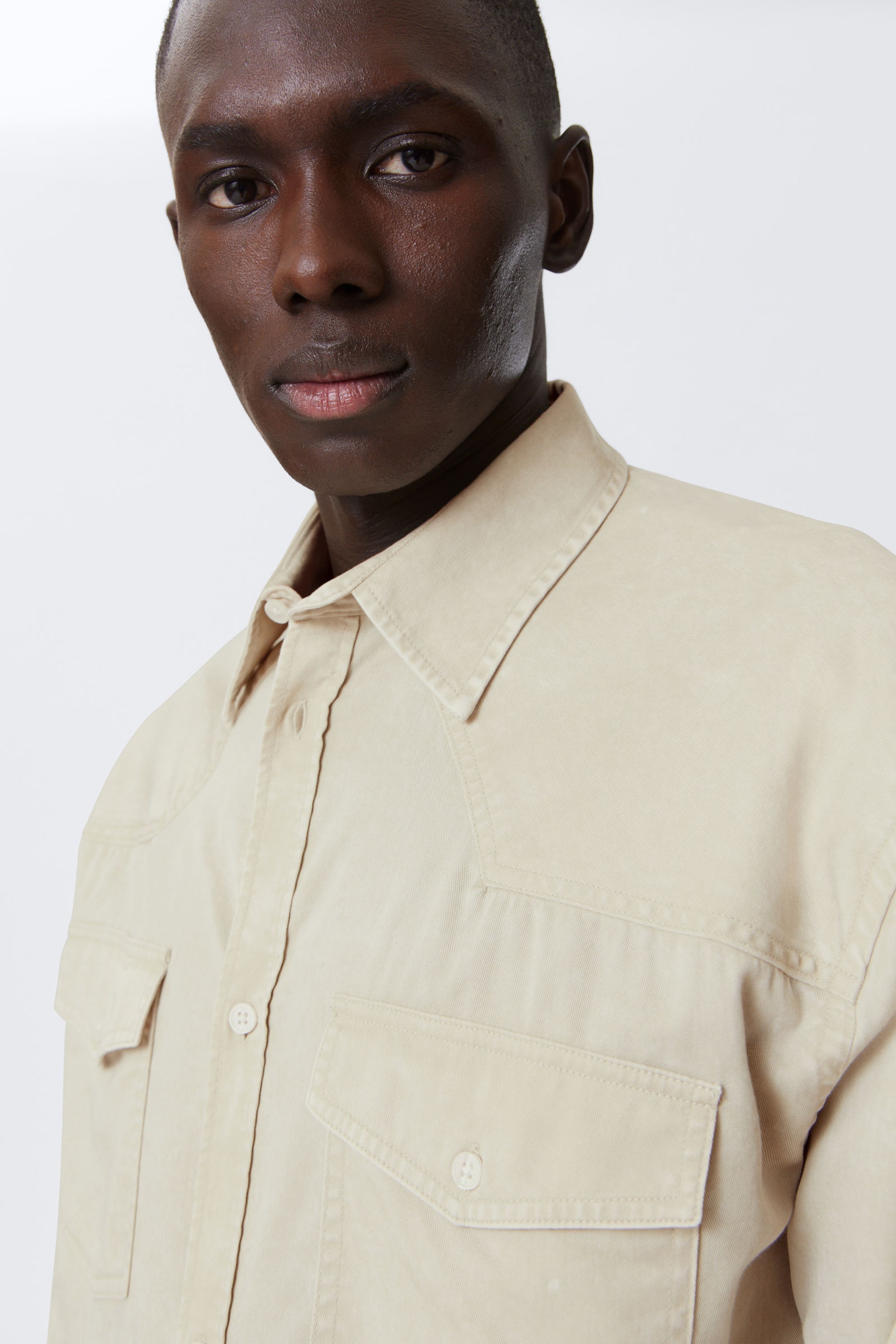 Light Beige - Loose Long-Sleeved Cotton Twill Shirt - 2