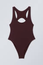 Dark Maroon - Sporty Racerback Swimsuit - 0