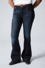 Vein Blue - Dark Blue - Flame Low Rise Slim Flared Leg Jeans - 1