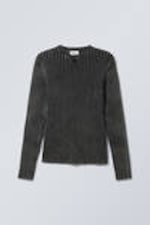 Washed Black - Slim V-neck Knitted Sweater - 2