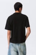 Schwarz - "Mizzion" - Bedrucktes kastiges T-Shirt - 3