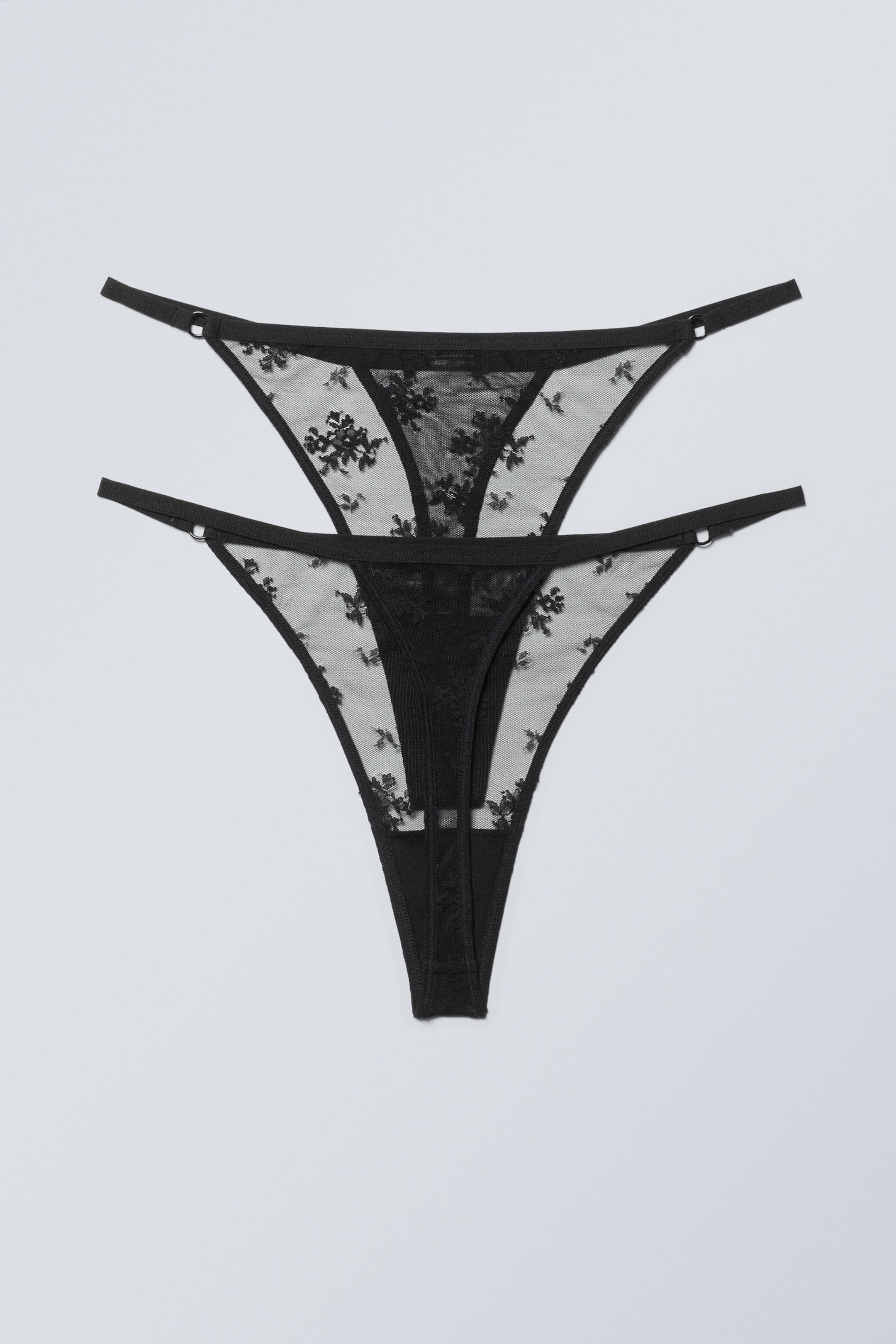 Black - 2-pack Lace Tanga Thongs - 1