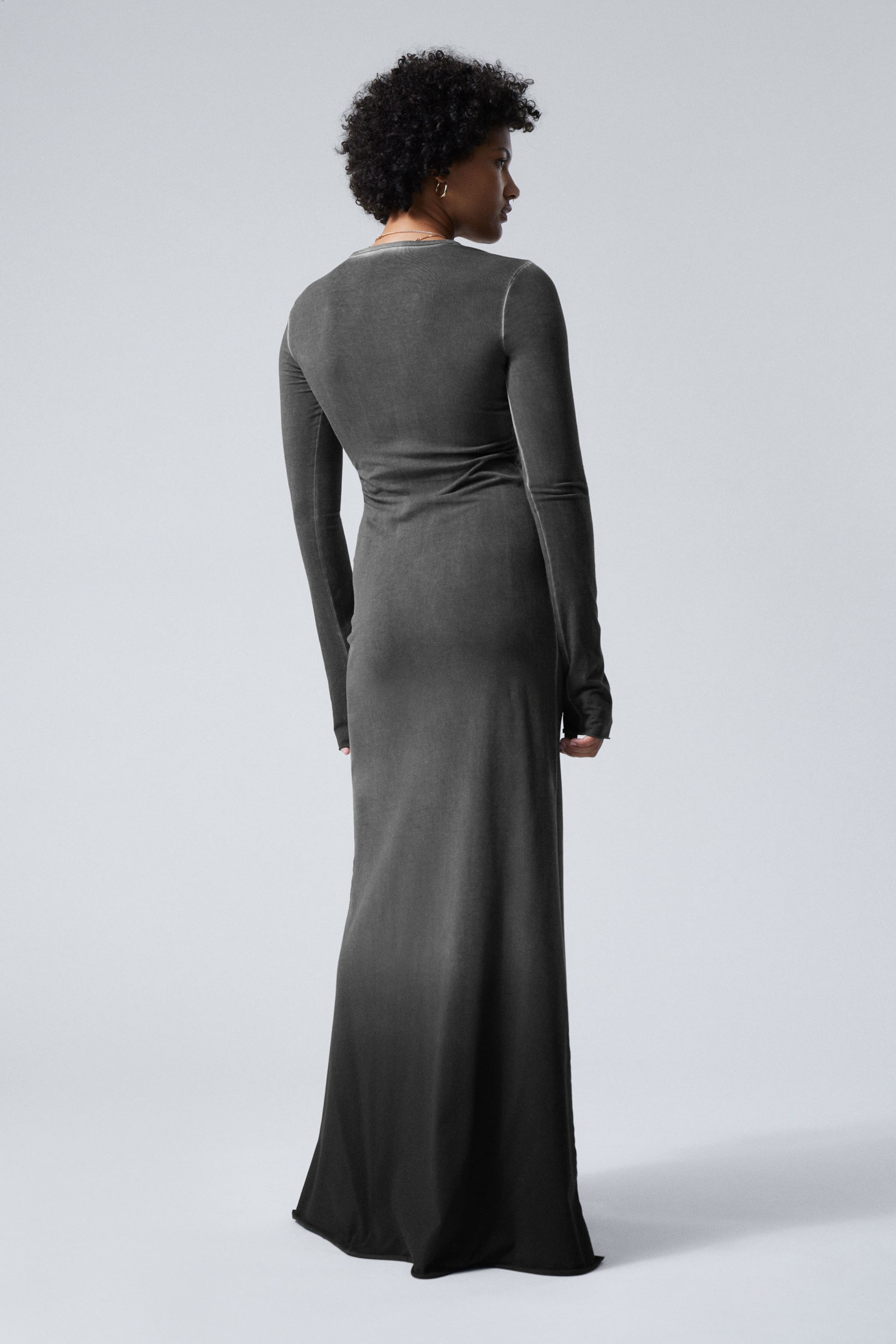 Dark Grey Ombre Wash - Washed Long Sleeve Maxi Dress - 2