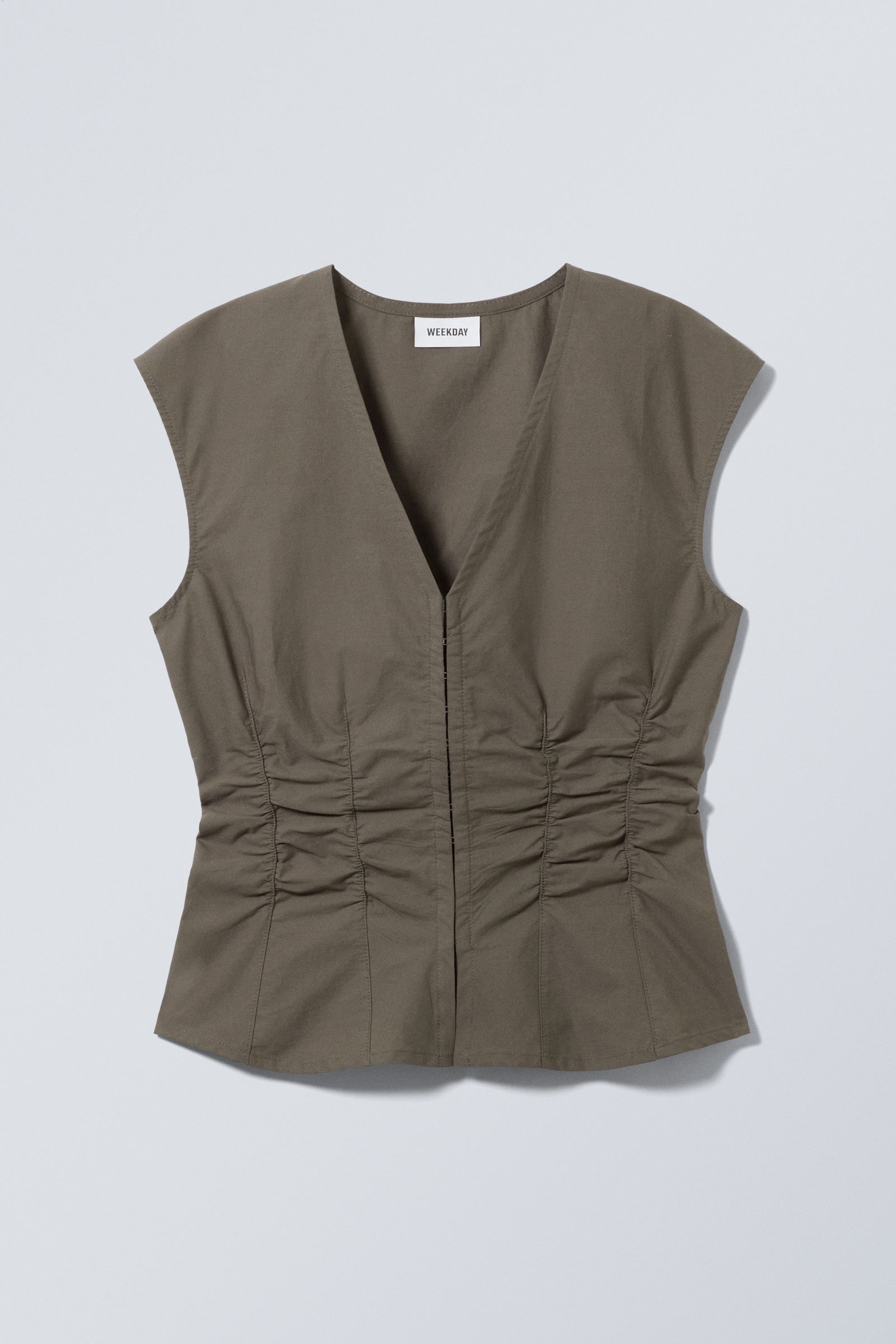 Dark Mole - Sleeveless Gathered Poplin Top - 2