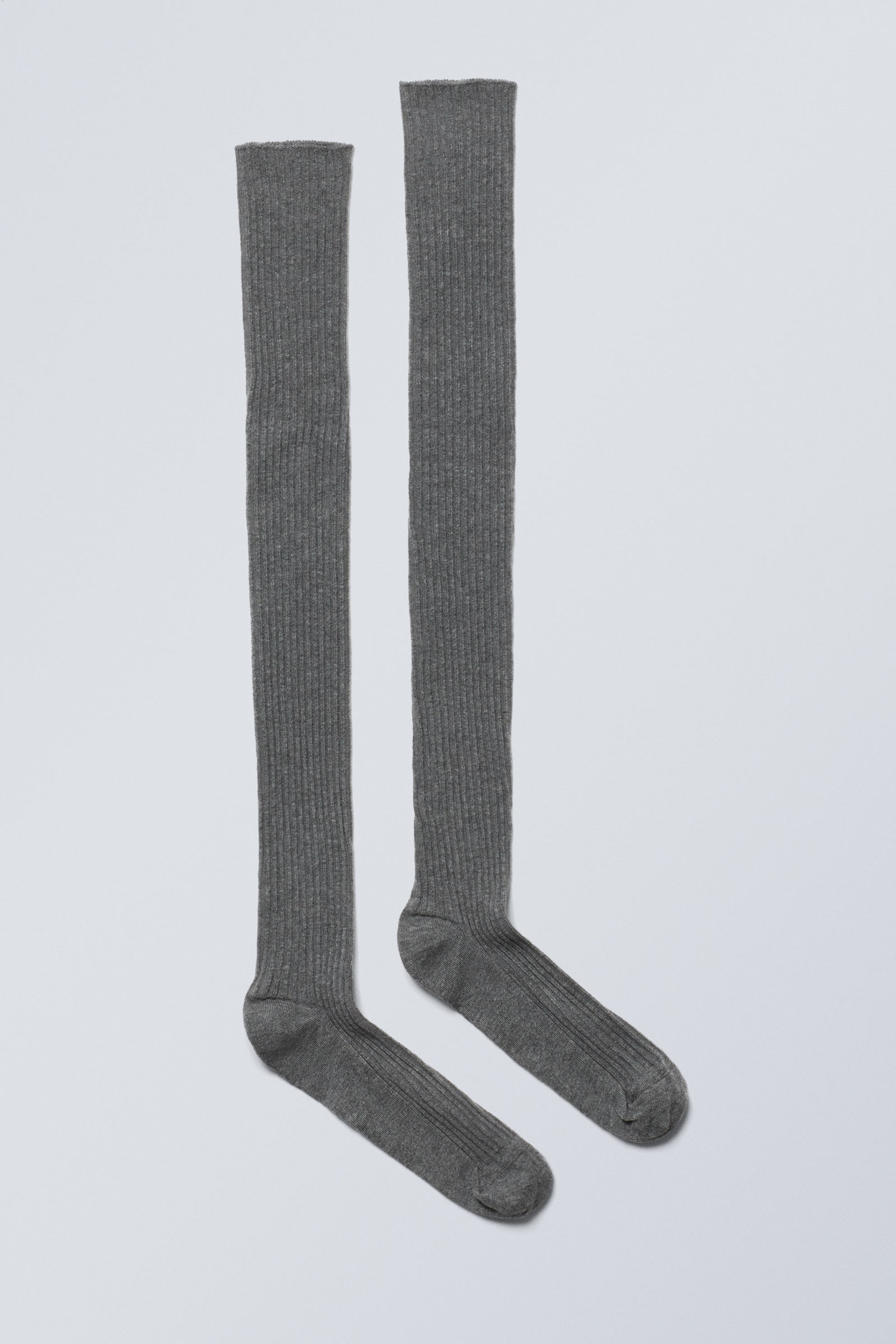 Dark Grey - Over-Knee Ribbed Socks - 0