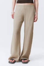 Light Beige - Crinkled Low-Rise Wide-Leg Trousers - 1