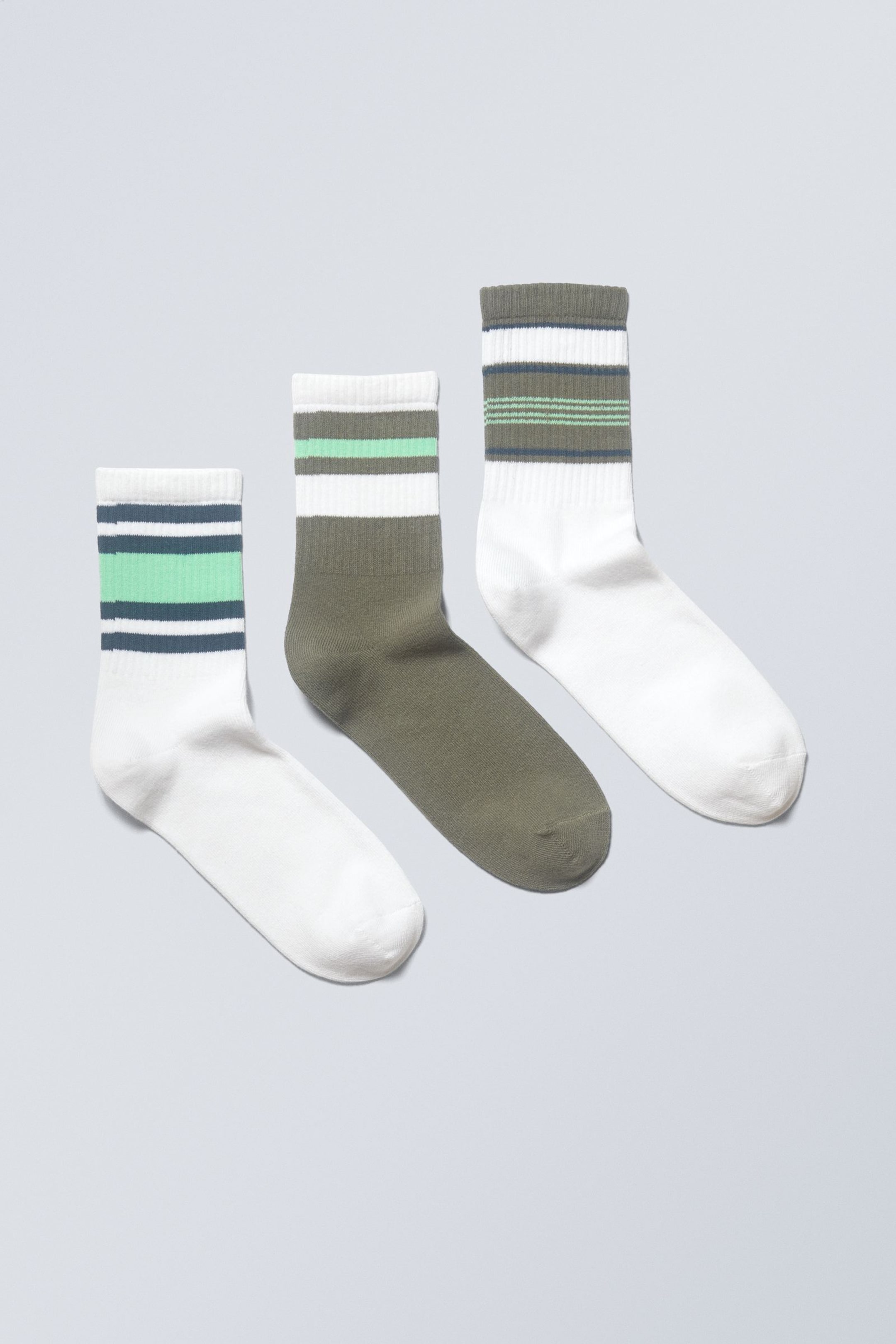 Green Stripe Mix - 3-pack Striped Sport Socks - 0