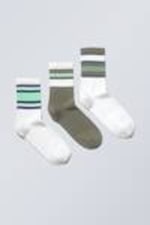 Green Stripe Mix - 3-pack Striped Sport Socks - 0