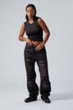 Distressed Black - Galaxy Loose Straight Distressed Jeans - 3