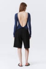 Dark Blue - Open Back Long-Sleeved Top - 3