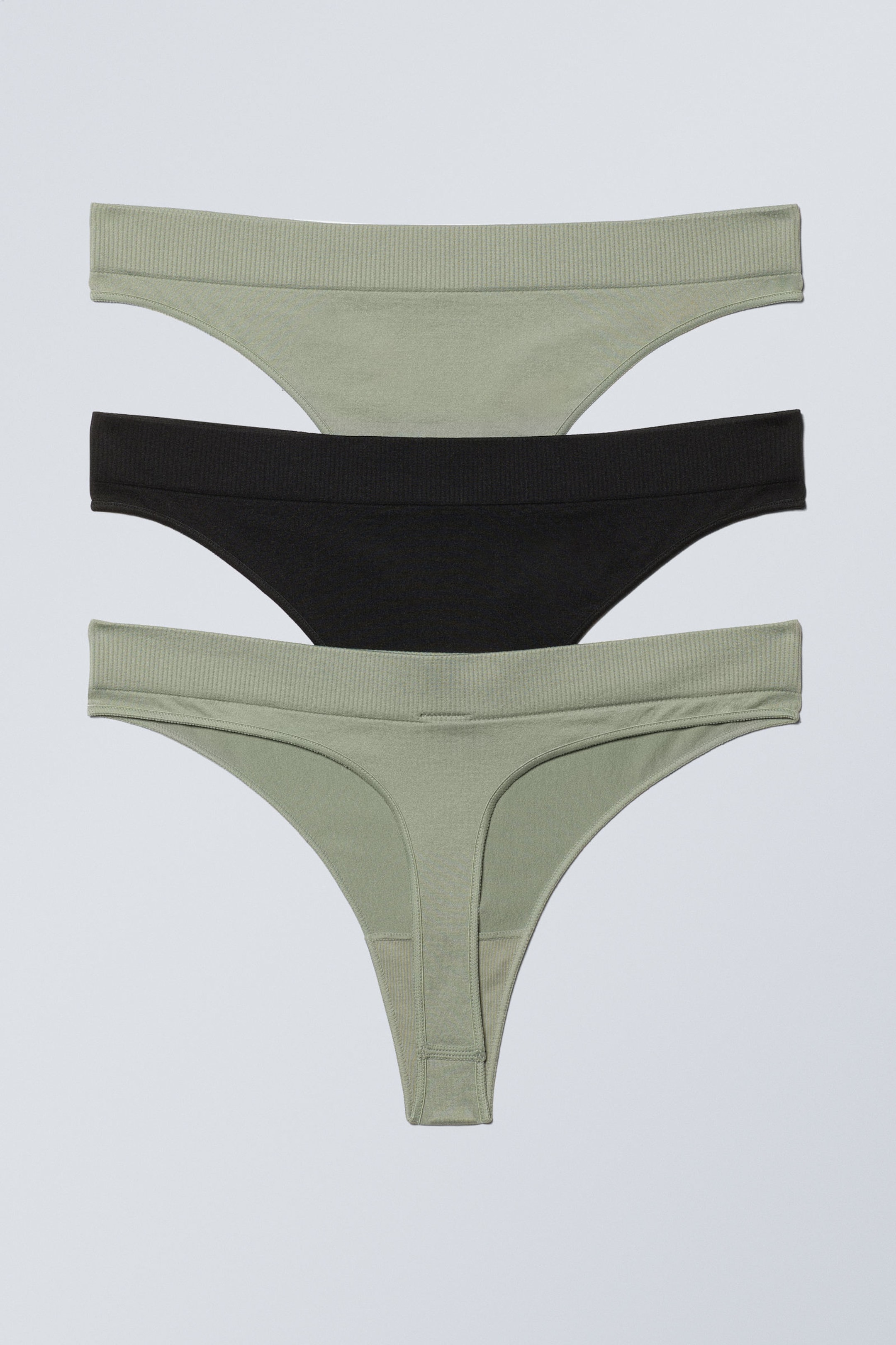 Black & Light Dusty Green Mix - 3-pack Cat Soft Thong - 1