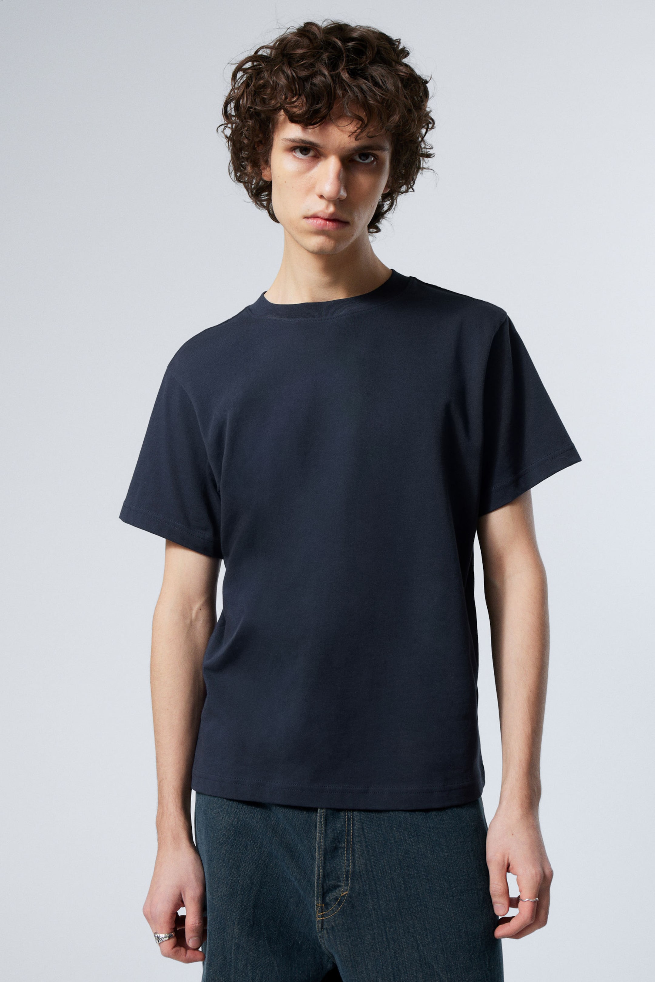 Dark Blue - Short Boxy Heavyweight T-shirt - 0