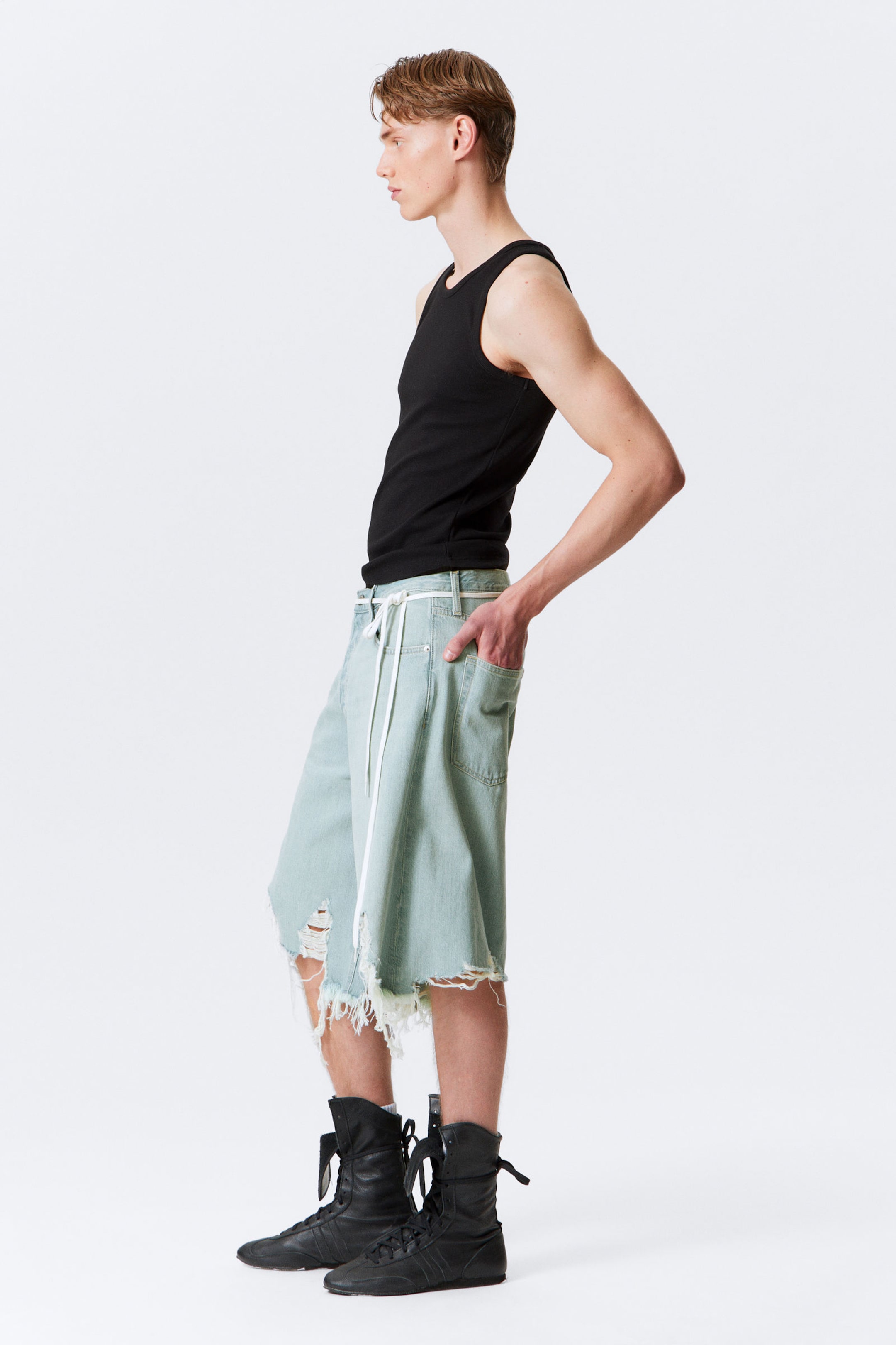Schaumblau - Hellblau - Cosmos Loose Fit Denim Shorts - 6