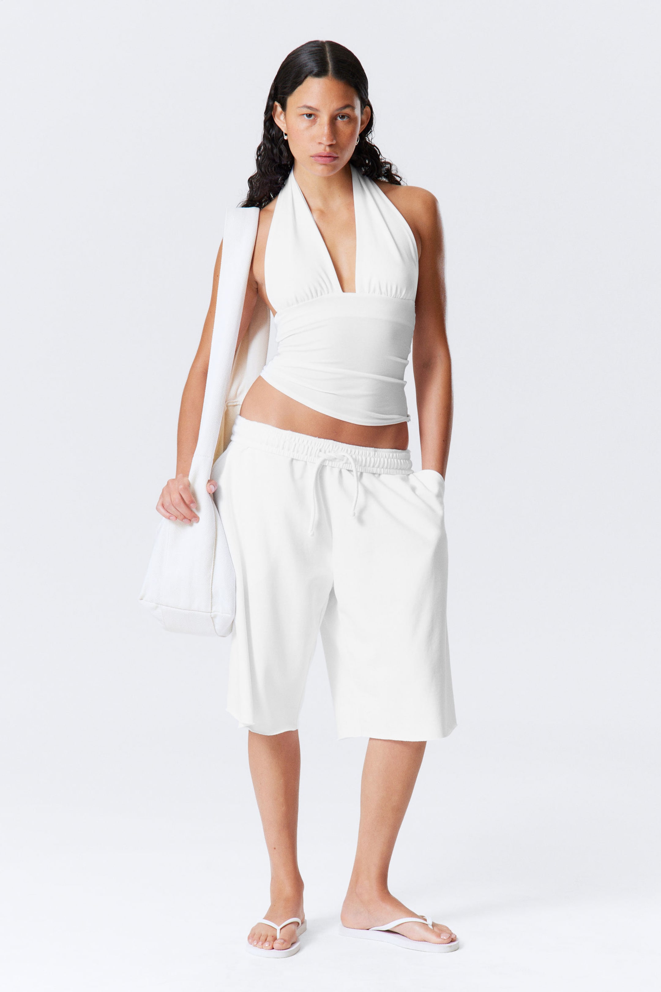 #FFFFFF - Deep Halterneck Top - 2