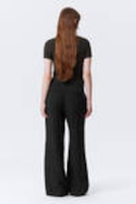 Black - Low Rise Wide Leg Crinkled Trousers - 3