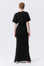 Black - Gathered Short-Sleeved Maxi Dress - 3