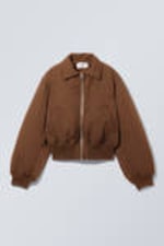 Brown - Padded Bomber Jacket - 2